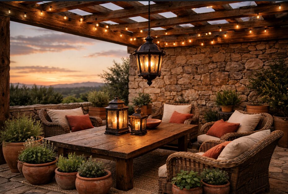 Associer votre lampe de terrasse rustique au mobilier et à la décoration