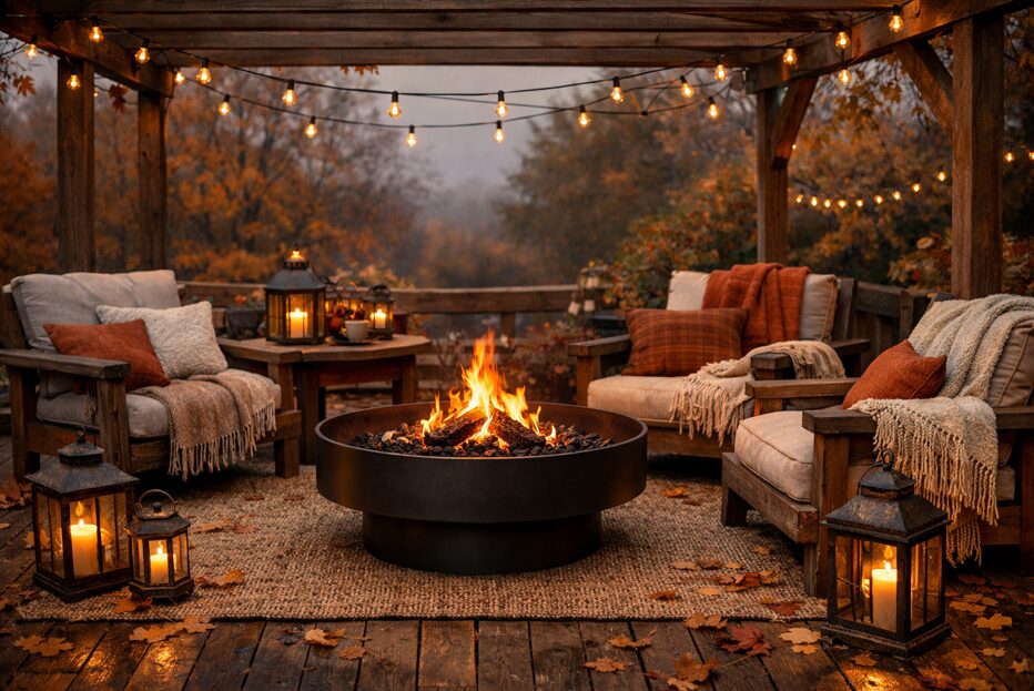 aménager un espace rustique pour sa terrasse l'automne est l'hiver